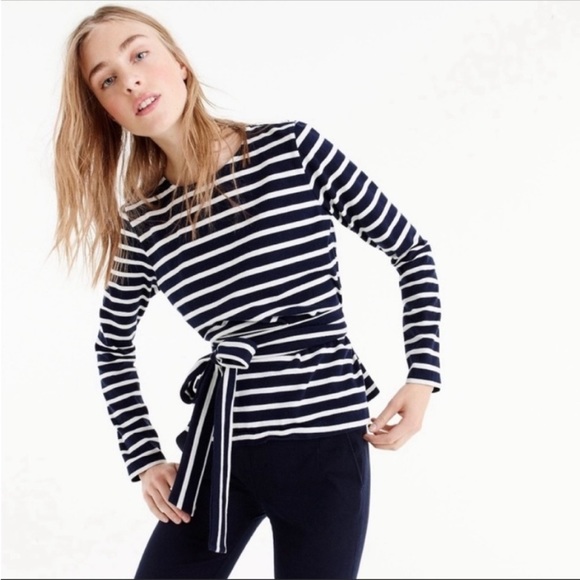 J. Crew Tops - J.Crew Navy Striped Crossback Tie Top